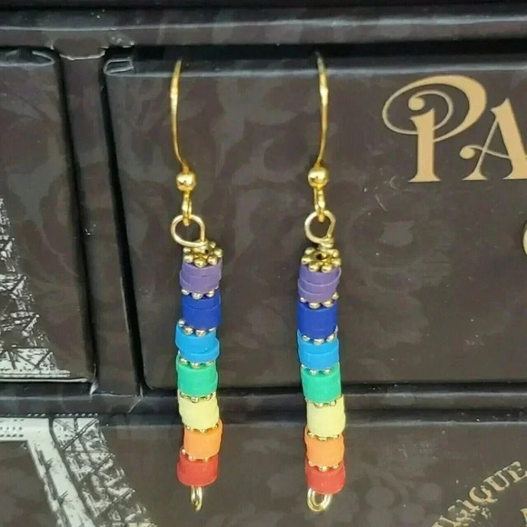 Rainbow LGBTQ Chakras Yoga Pride Beads Hand Crafted Gold Plated Earrings - Picture 10 of 10